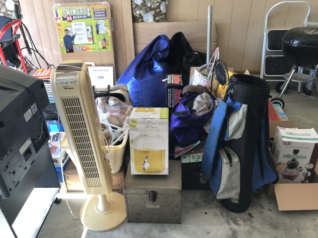 garage full of discarded old household items